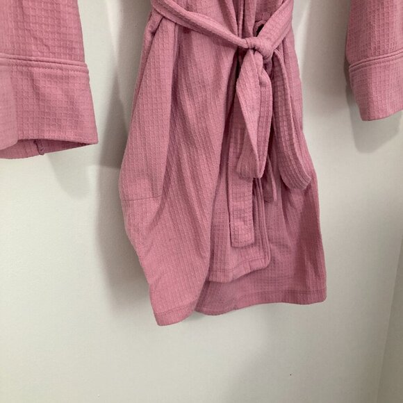 DKNY Women L Pink Cotton Blend Tie Waist Robe Spa Shower Soft Knit - Picture 4 of 11